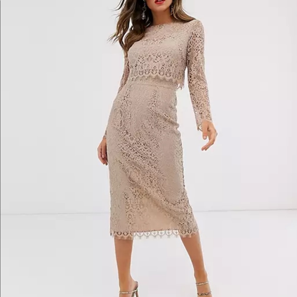 ASOS lace midi dress in pink